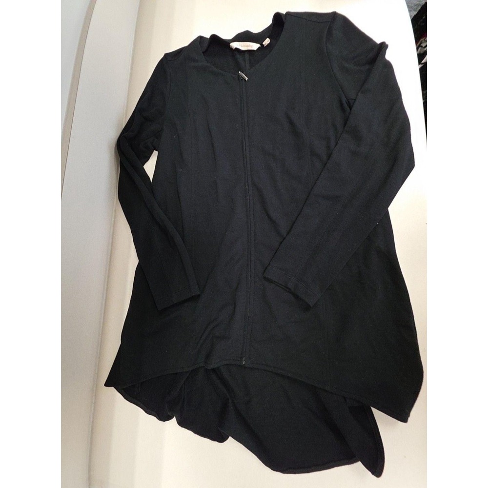 Soft Surroundings Jacket Womens Small Black Knit Zip Front Hi Low Hem Tunic